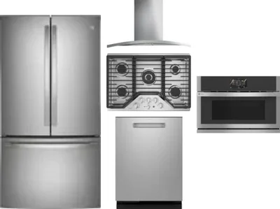 5 Piece Package Includes Refrigerator, Cooktop, Wall Oven, Hood And Dishwasher